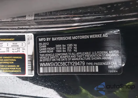 2012 Mini Cooper S z USA, uszkodzony, nr VIN WMWSV3C58CTY29479